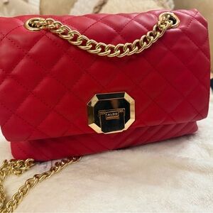 Aldo Scarlet Quilted Shoulder Bag with Gold Chain